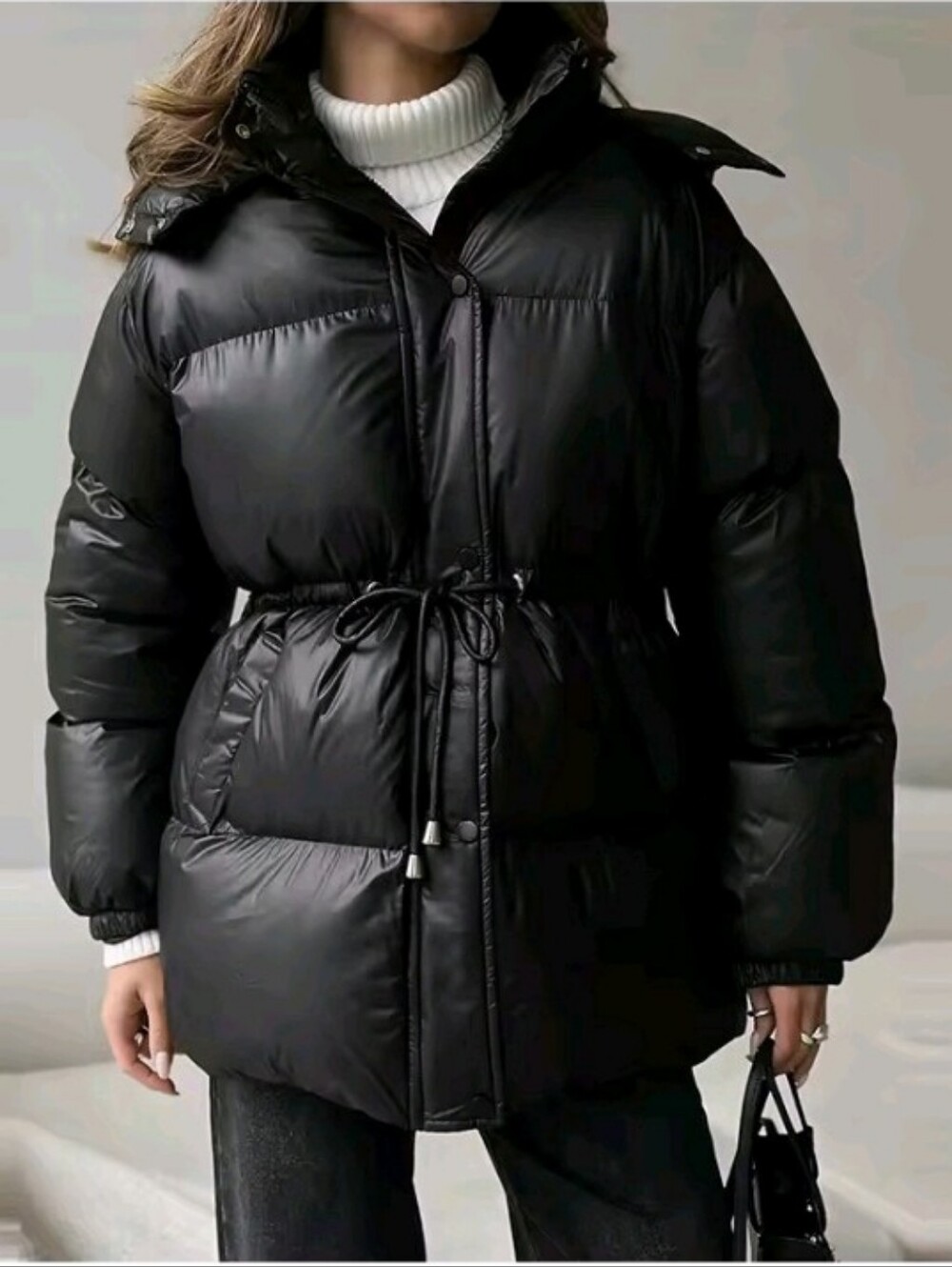 Women's Hooded Winter Jacket, Solid Warm Padded Coat and Thick Parkas with Draws